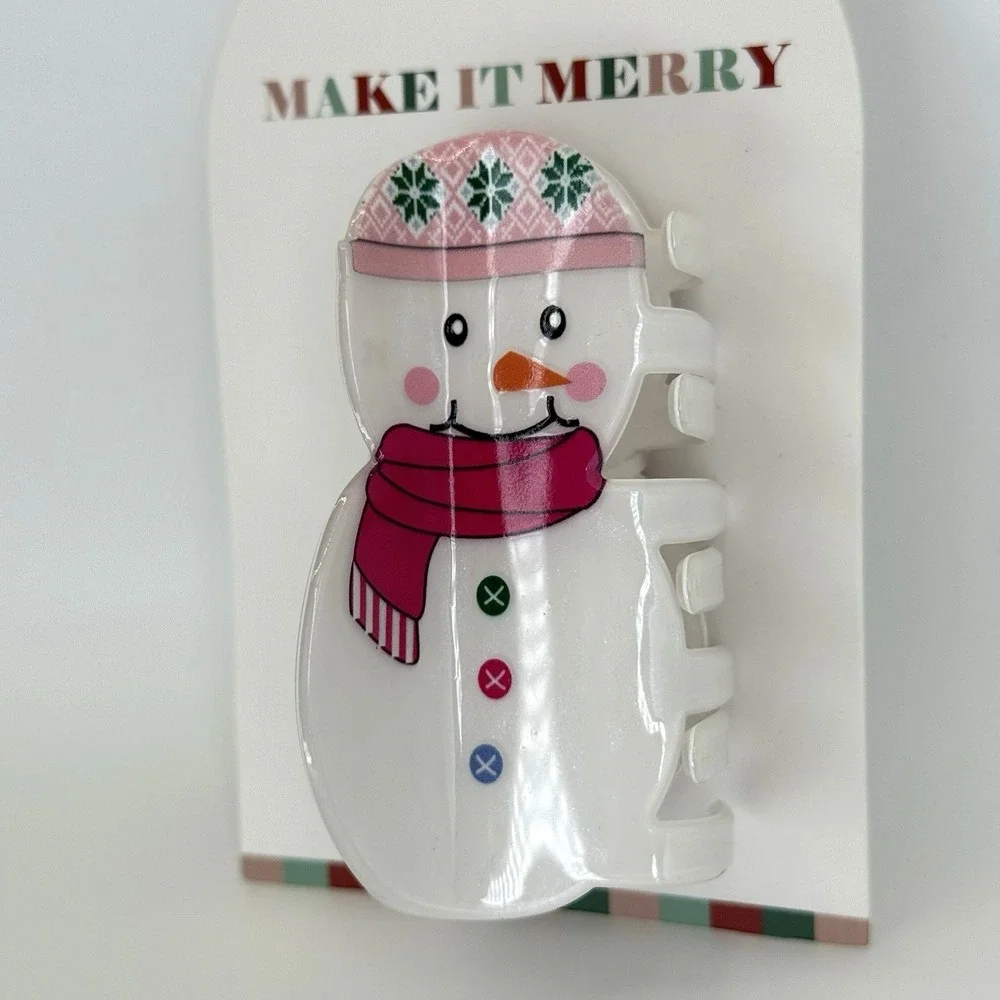 Make It Merry Christmas Hair‎ Scrunchies & Snowman Claw Clip Holiday Set NWT